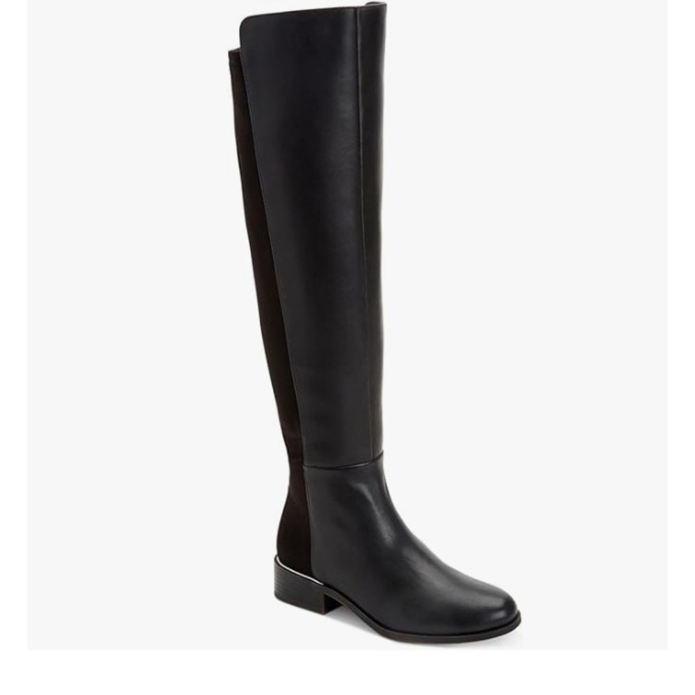 NEW Alfani Step Flex Black Leather Suede Over The Knee Boots Stretch Calf 5.5M